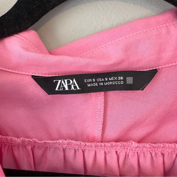 Zara Pink Poplin Mini Dress Collared Viral - Picture 8 of 11